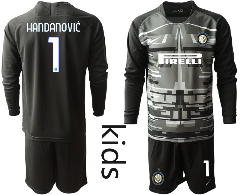 Youth 2020-2021 club Inter Milan black long sleeved Goalkeeper #1 Soccer Jerseys